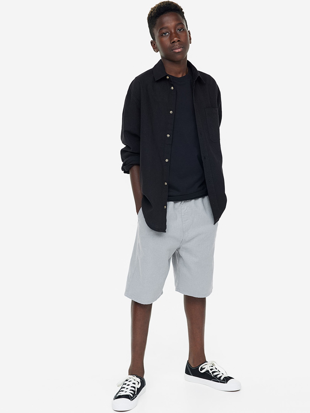 

H&M Boys Linen-Blend Shorts, Grey