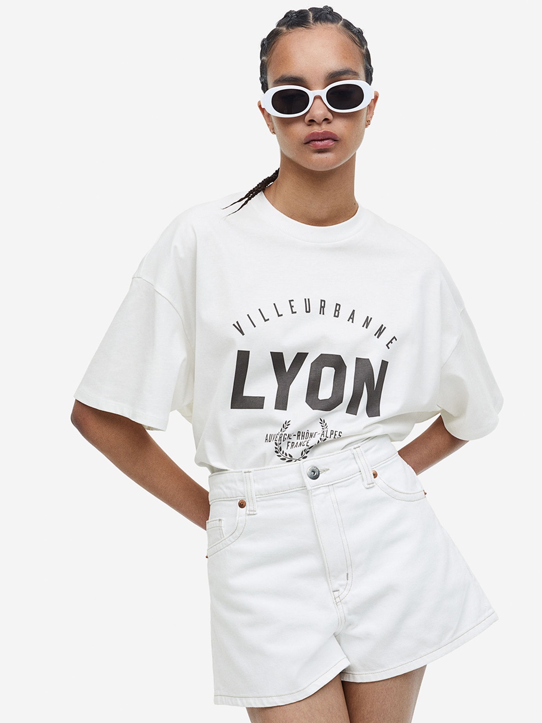 

H&M Women Pure Cotton Denim Shorts, White