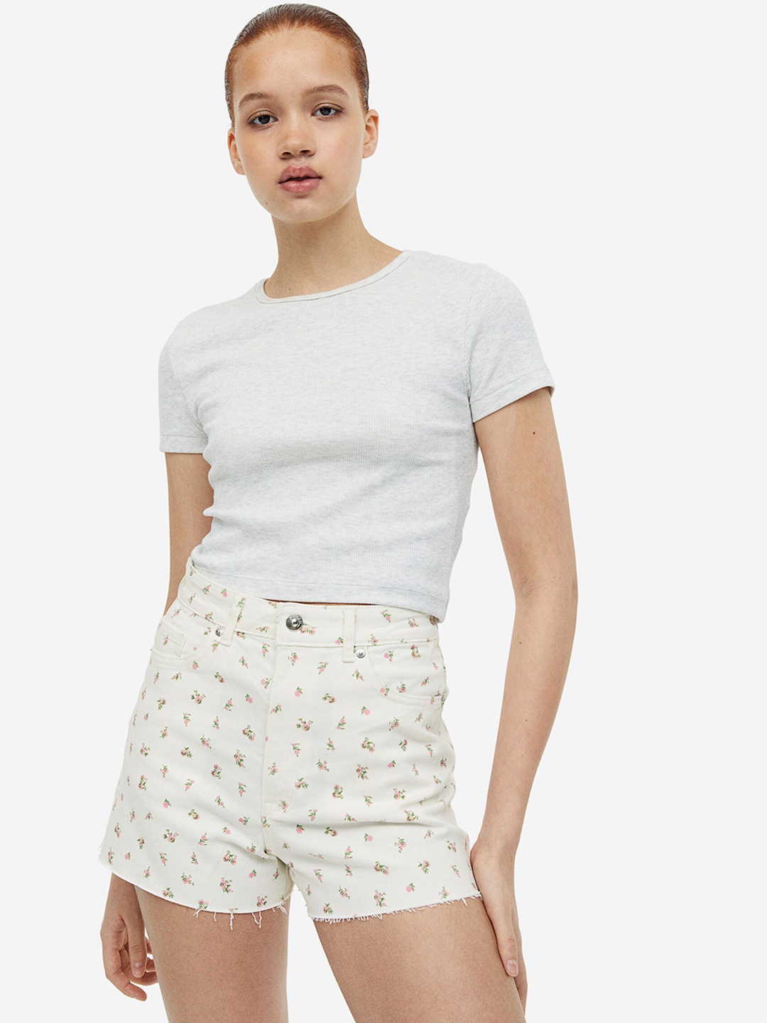 

H&M Women High-Waisted Twill Shorts, White