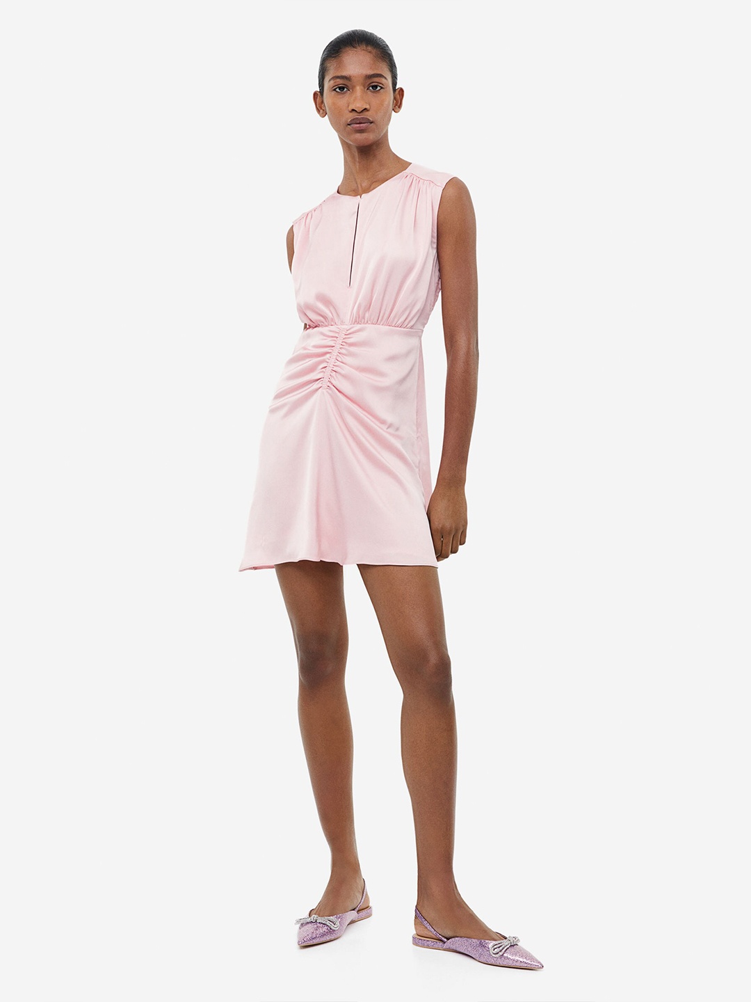 

H&M Draped Satin Dress, Pink