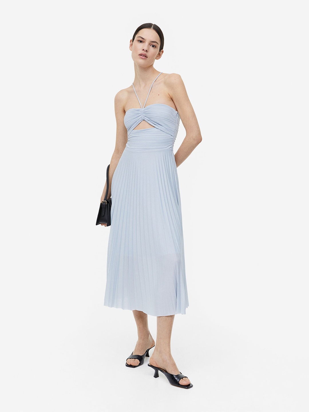 

H&M Pleated Halterneck Dress, Blue