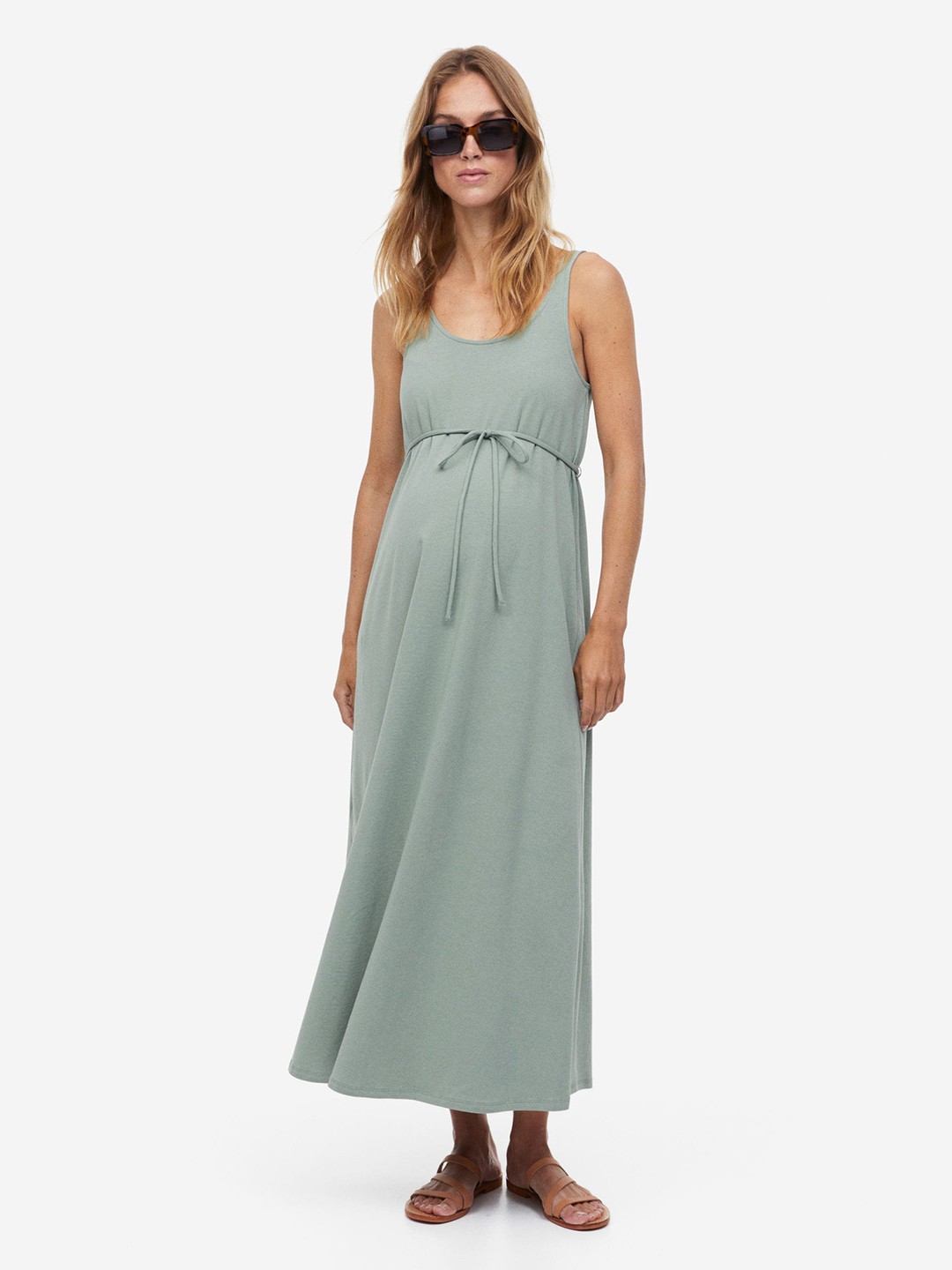 

H&M MAMA Calf-Length Cotton Dress, Green