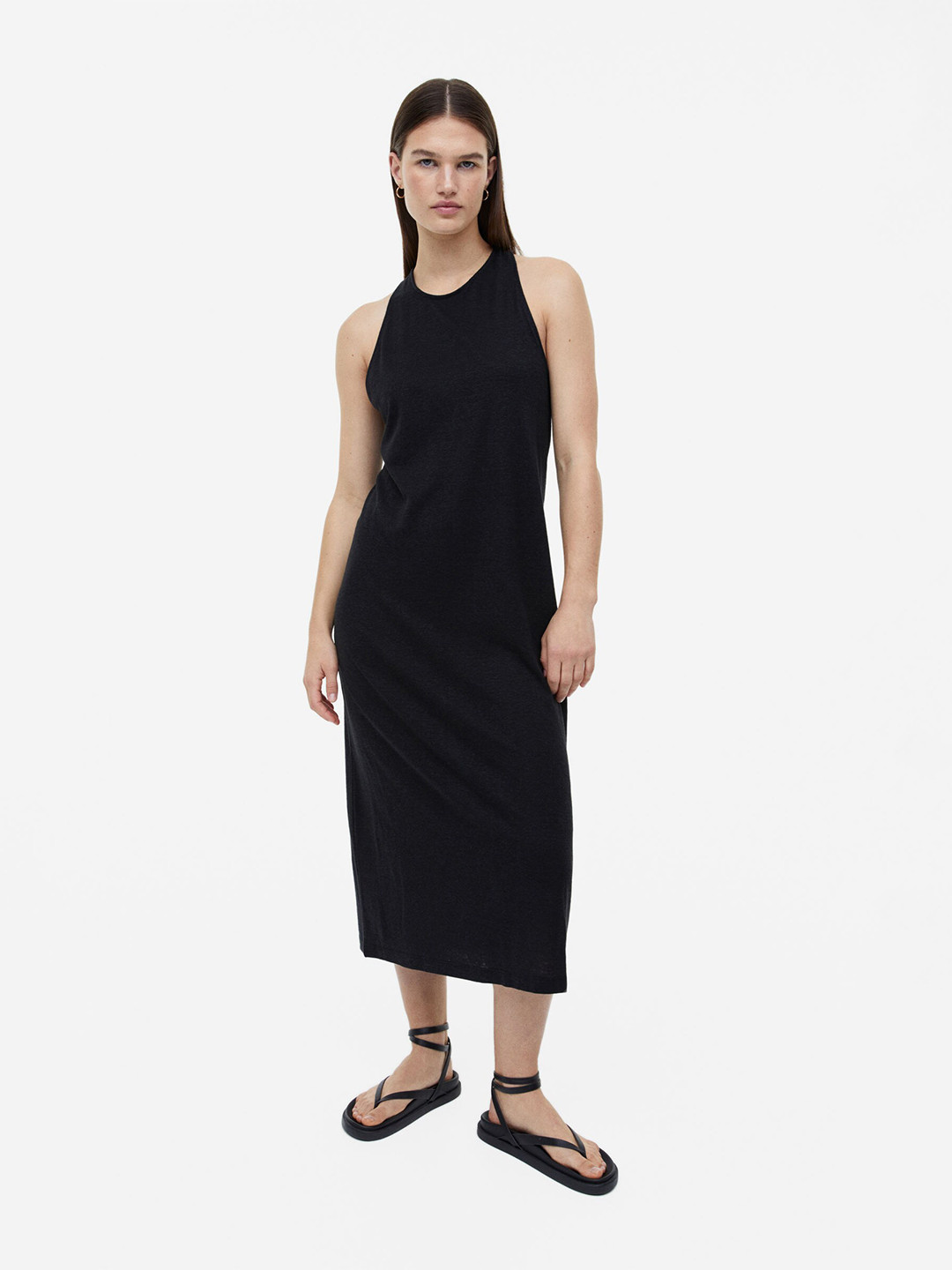 

H&M Linen-Blend Dress, Black