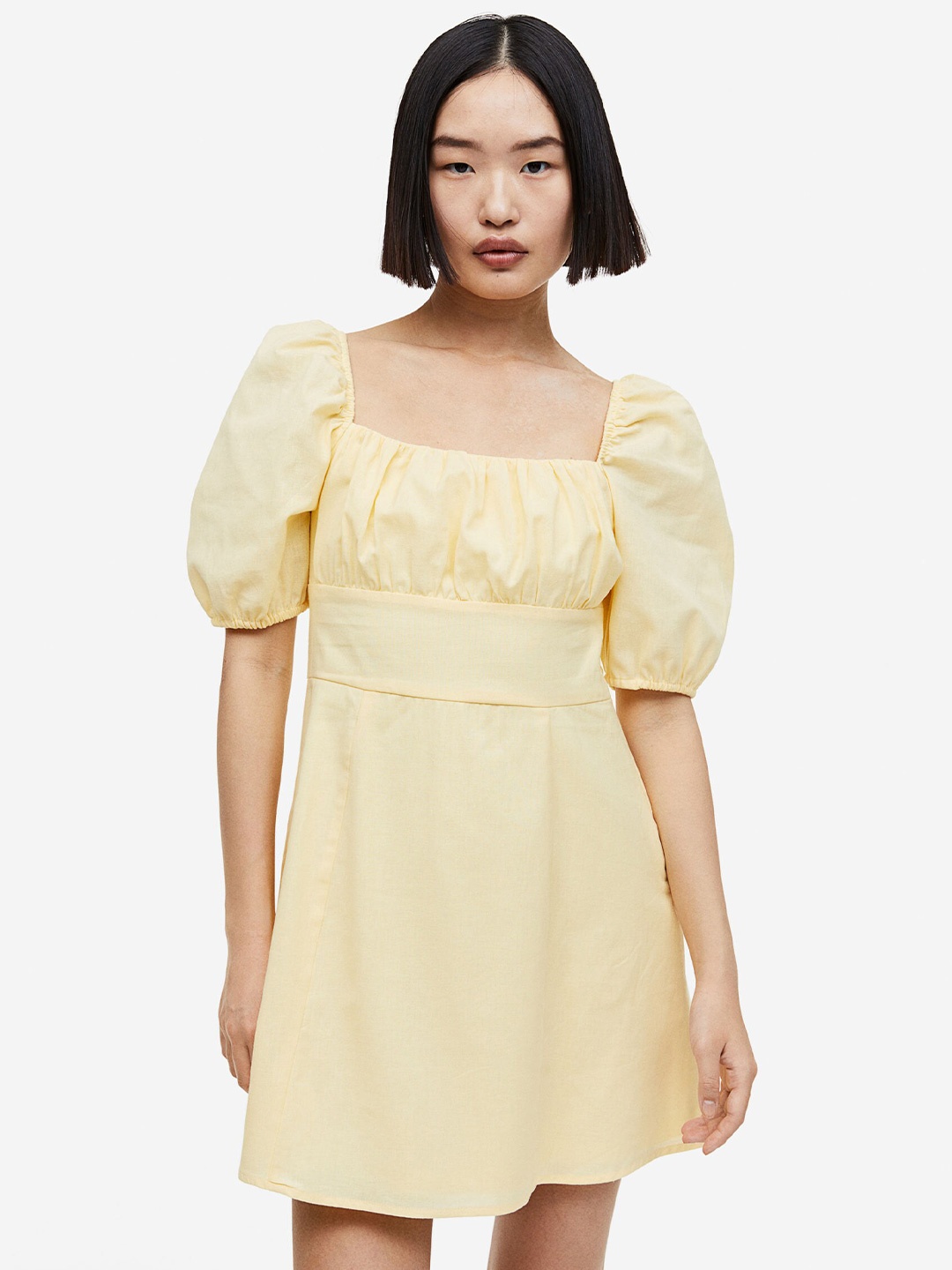 

H&M Puff-Sleeved Dress, Yellow