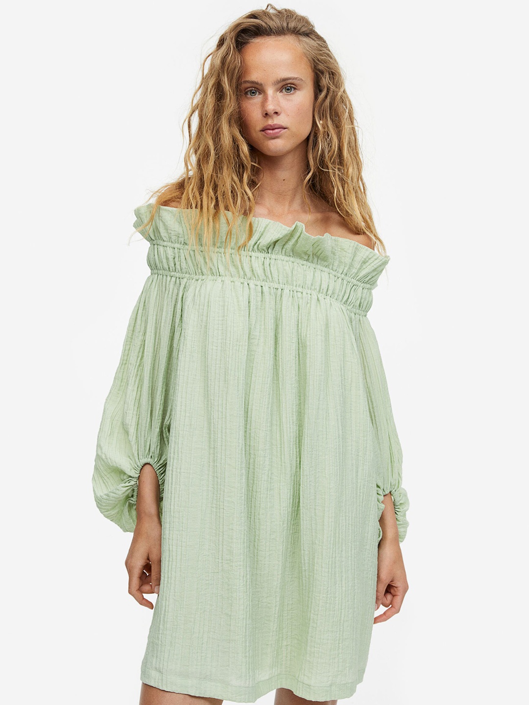 

H&M Oversized Off-The-Shoulder Dress, Green