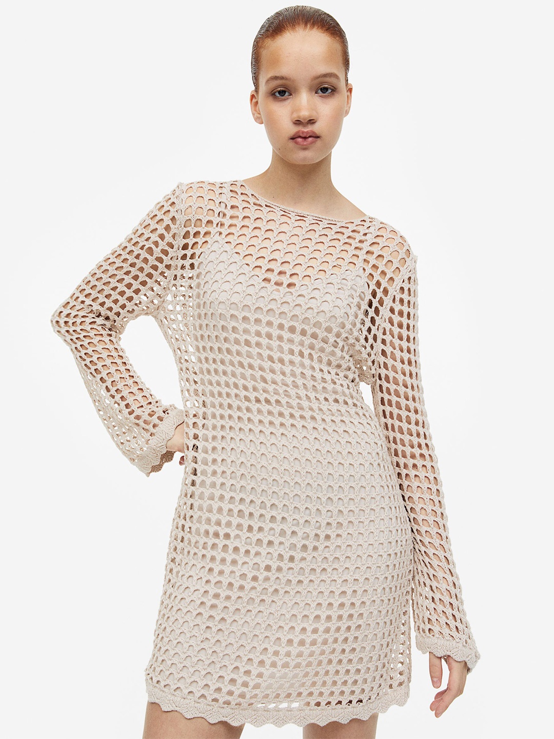 

H&M Hole-Knit Dress, Beige