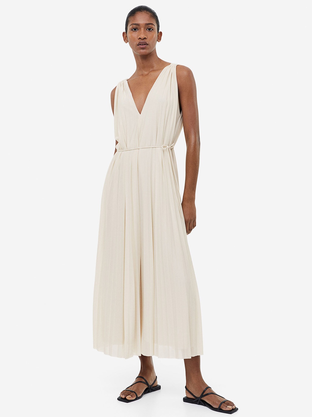 

H&M A-Line Pleated Dress, Beige