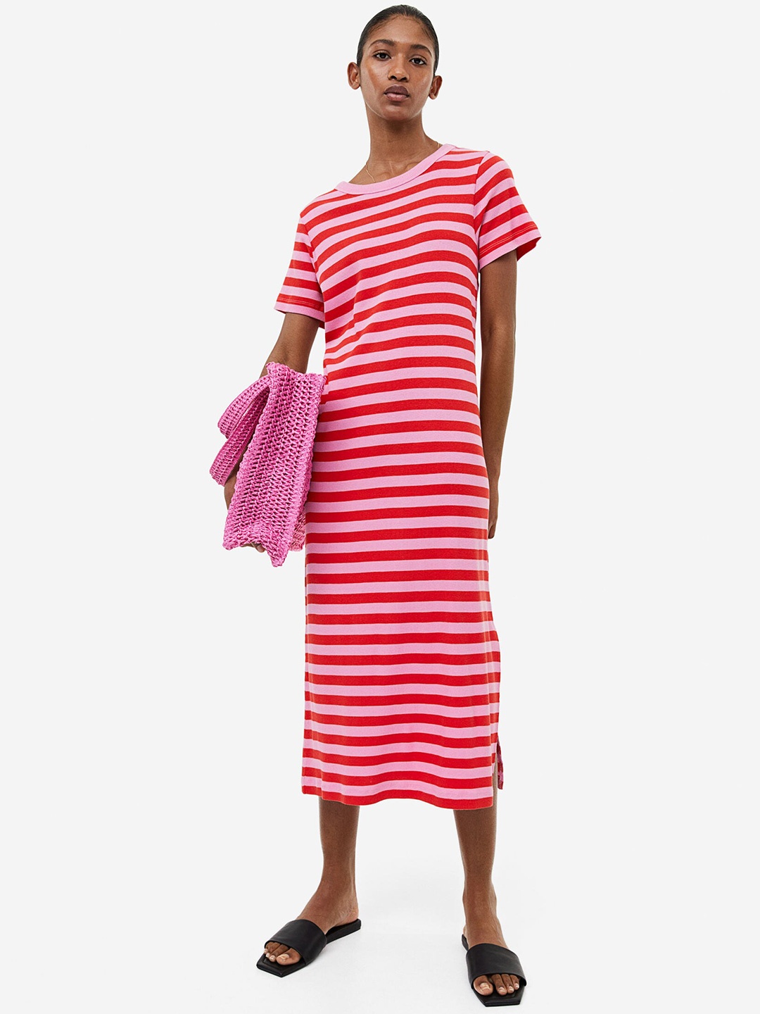 

H&M Ribbed Jersey Dress, Pink