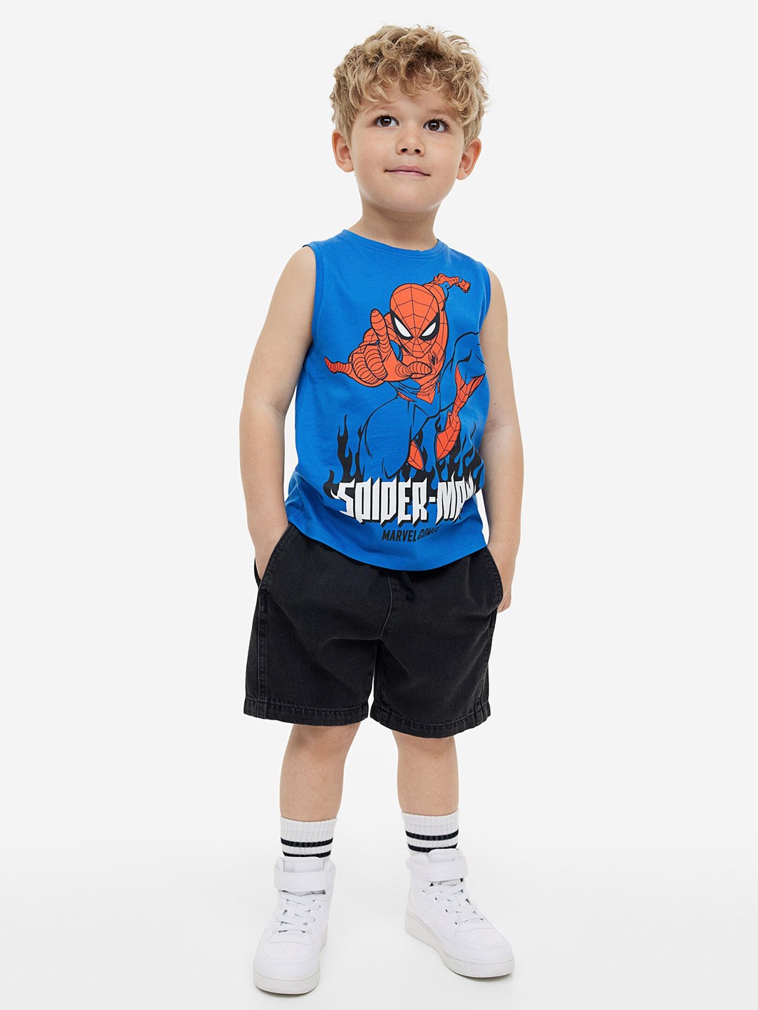 

H&M Boys Spider-Man Printed Pure Cotton Vest Top, Blue