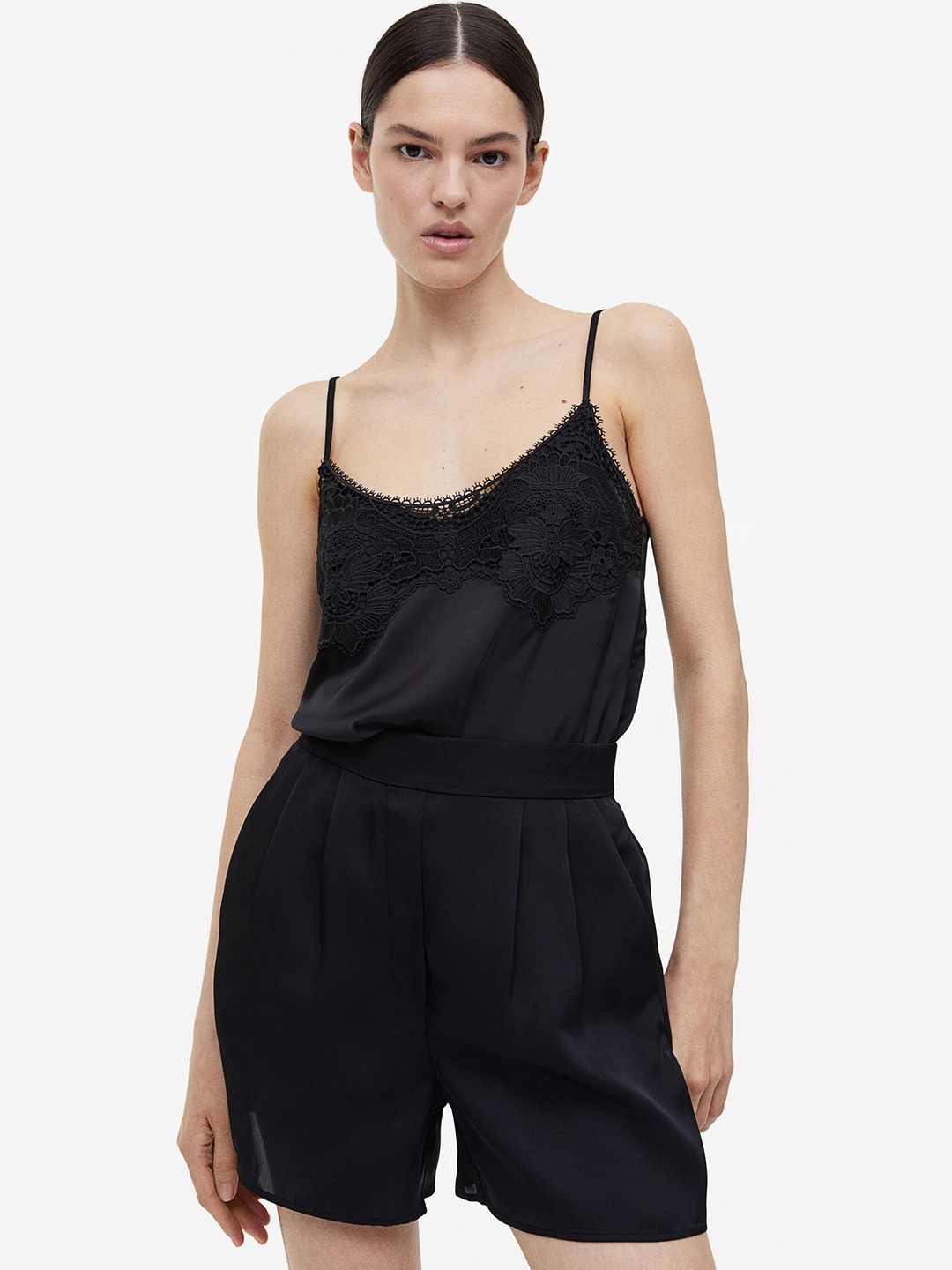 

H&M Lace-Trimmed Cami Top, Black
