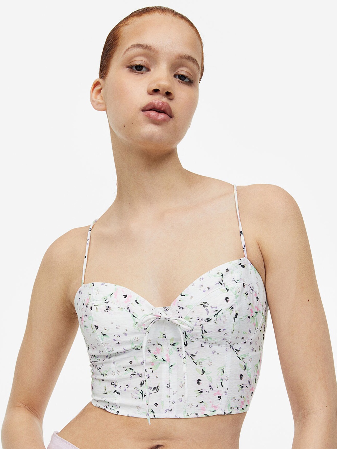 

H&M Cropped Bustier Top, White