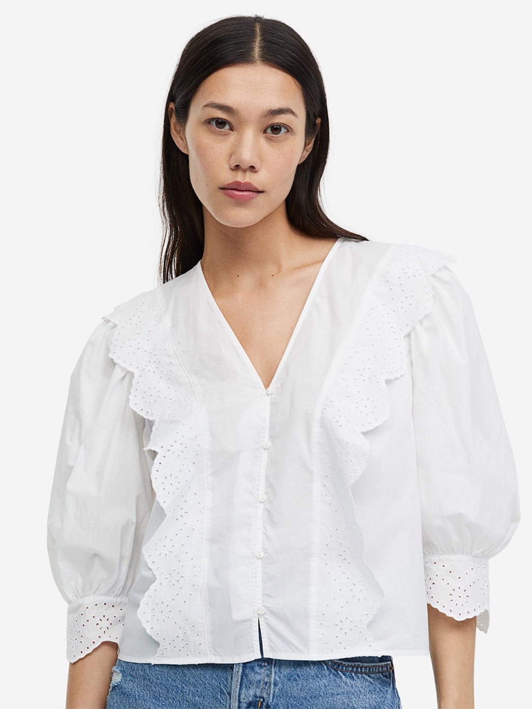 

H&M Broderie Anglaise-Detail Blouse, White