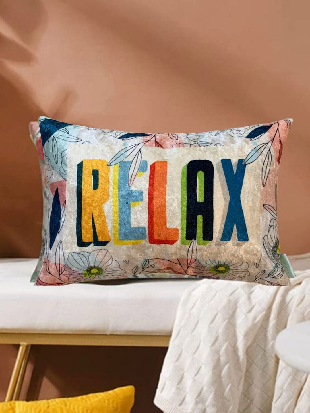 

Tasseled Home Blue & Yellow Quirky Velvet Rectangle Cushion Cover