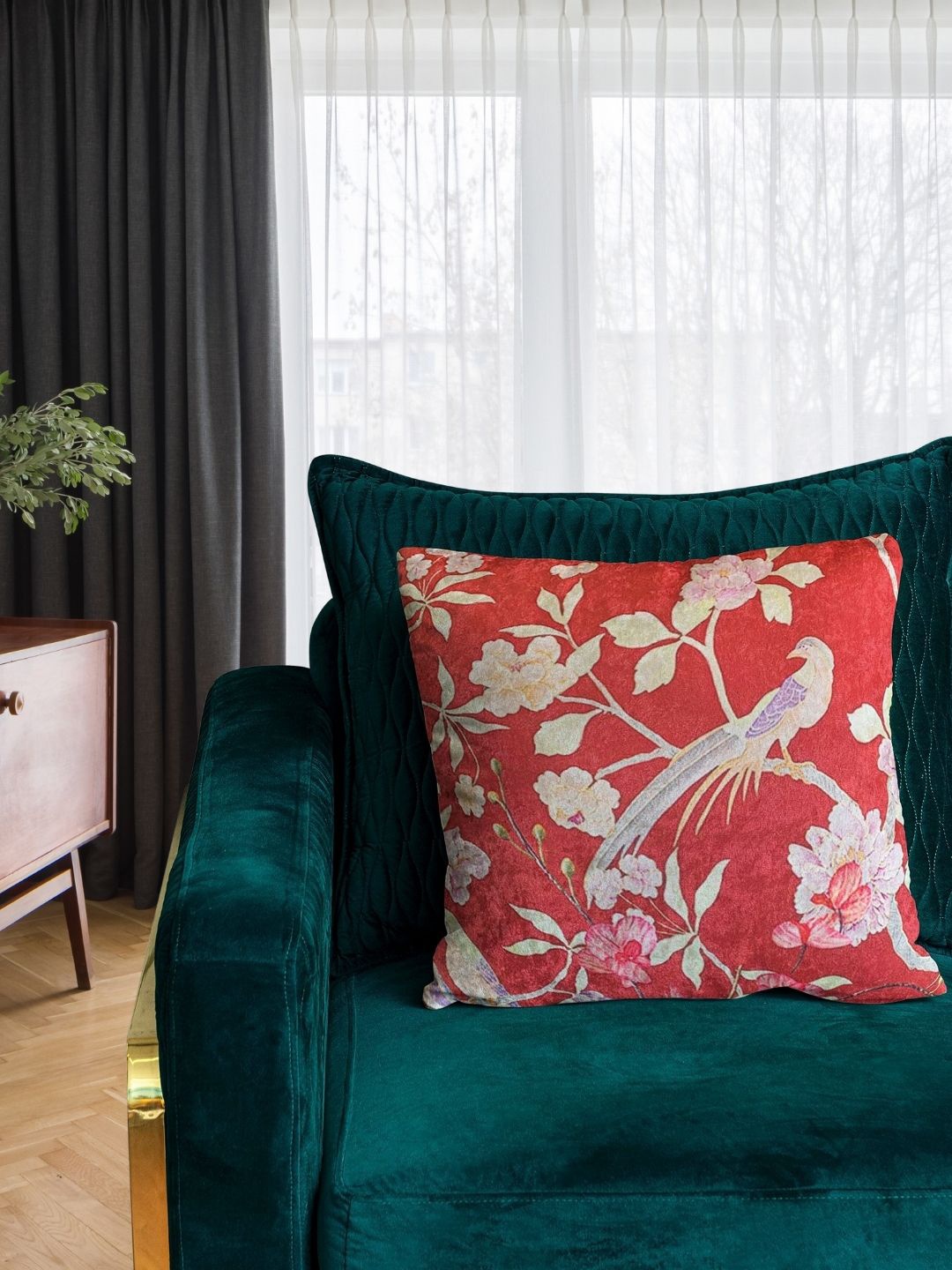 

Tasseled Home Pink & White Floral Velvet Square Cushion Cover