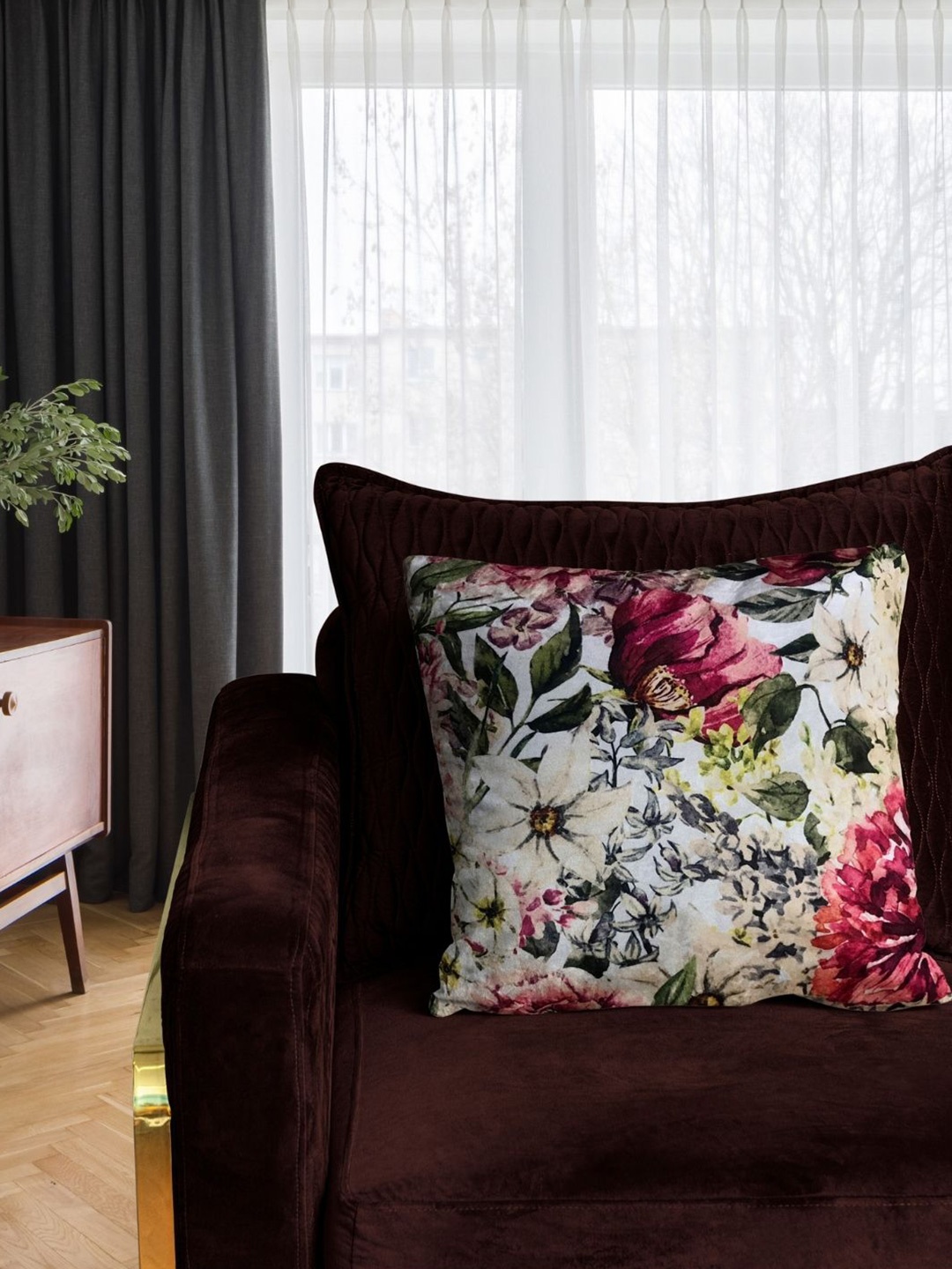 

Tasseled Home Marina Pink & White Floral Velvet Square Cushion Cover