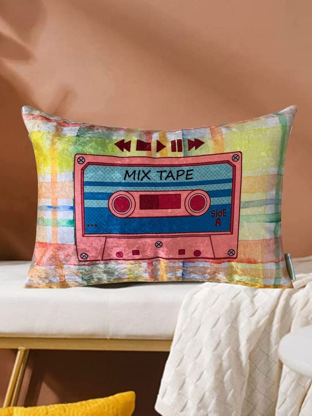

Tasseled Home Yellow & Pink Quirky Velvet Rectangle Cushion Cover