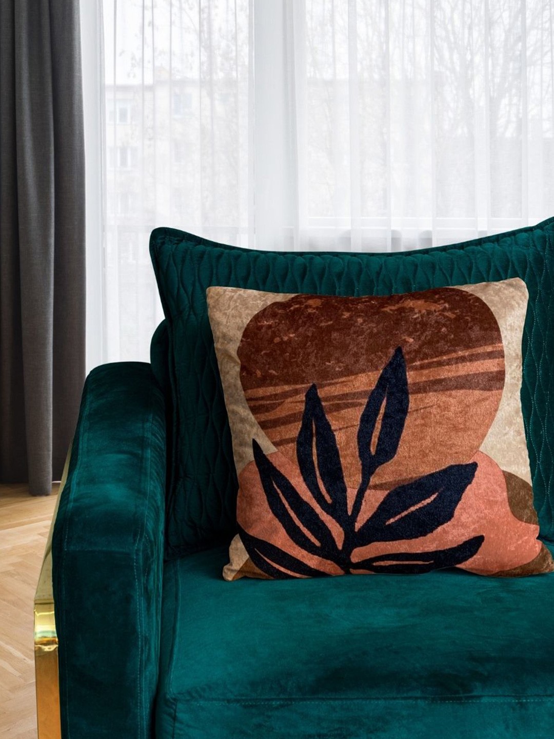 

Tasseled Home Beige & Brown Floral Velvet Square Cushion Cover