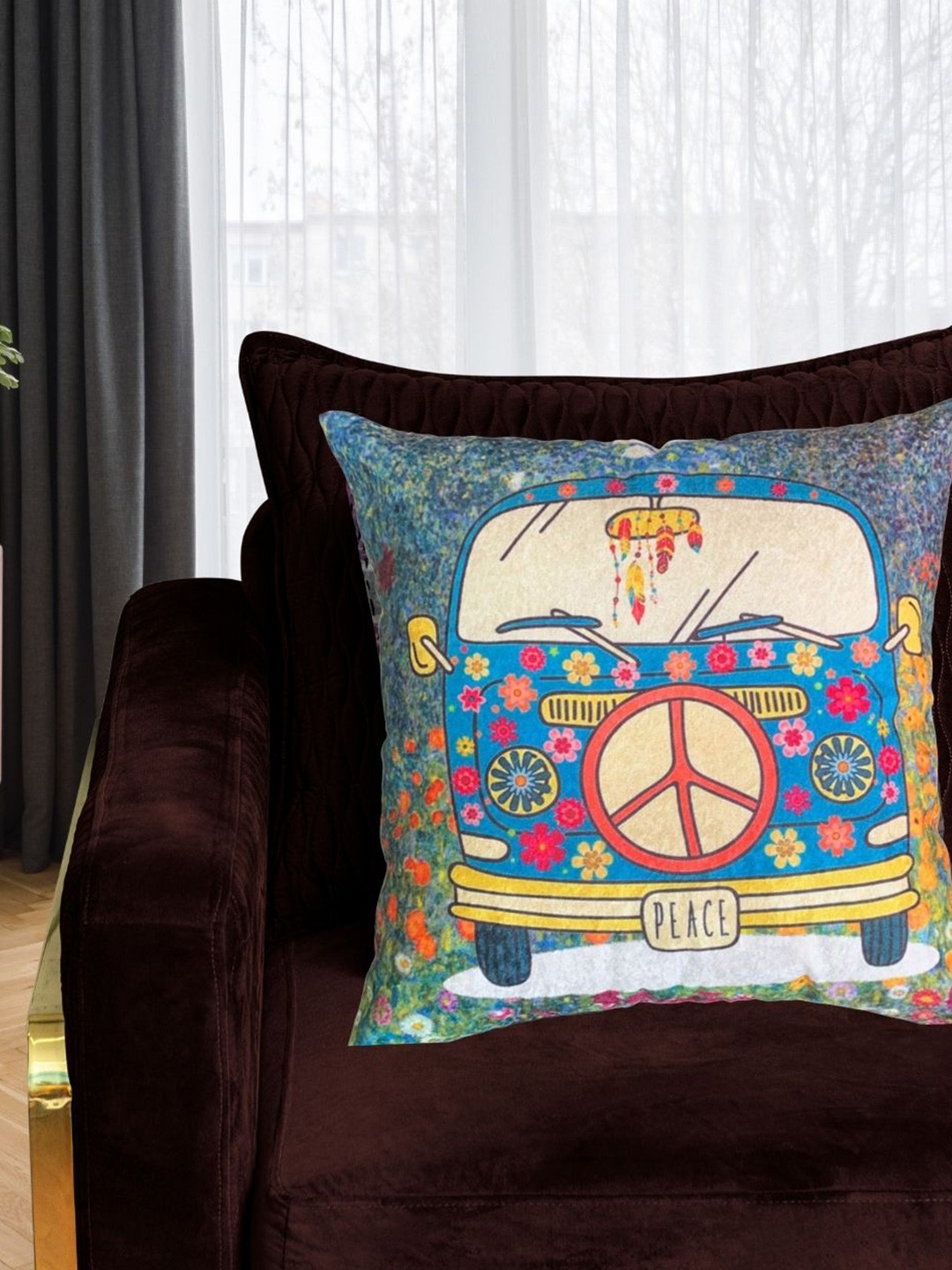 

Tasseled Home Blue & Pink Quirky Velvet Square Cushion Cover