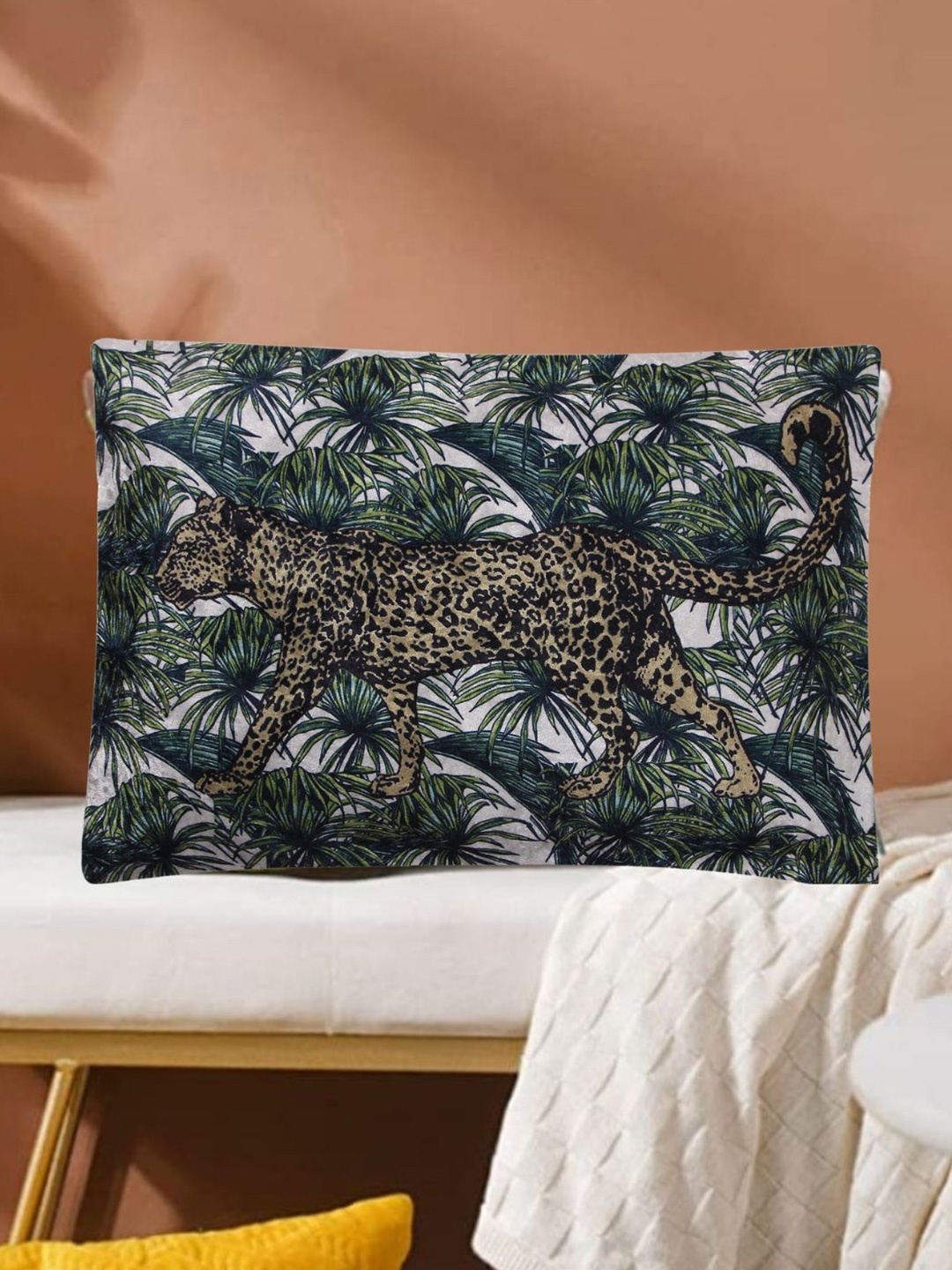 

Tasseled Home Jungle White & Green Abstract Velvet Rectangle Cushion Cover