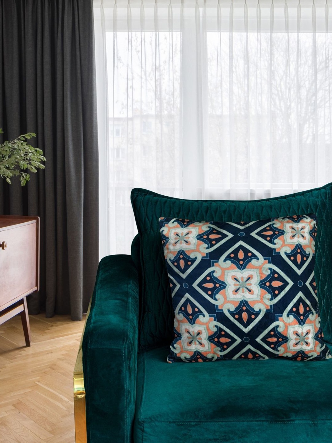 

Tasseled Home Moroccan Navy Blue & White Ethnic Motifs Velvet Square Cushion Cover