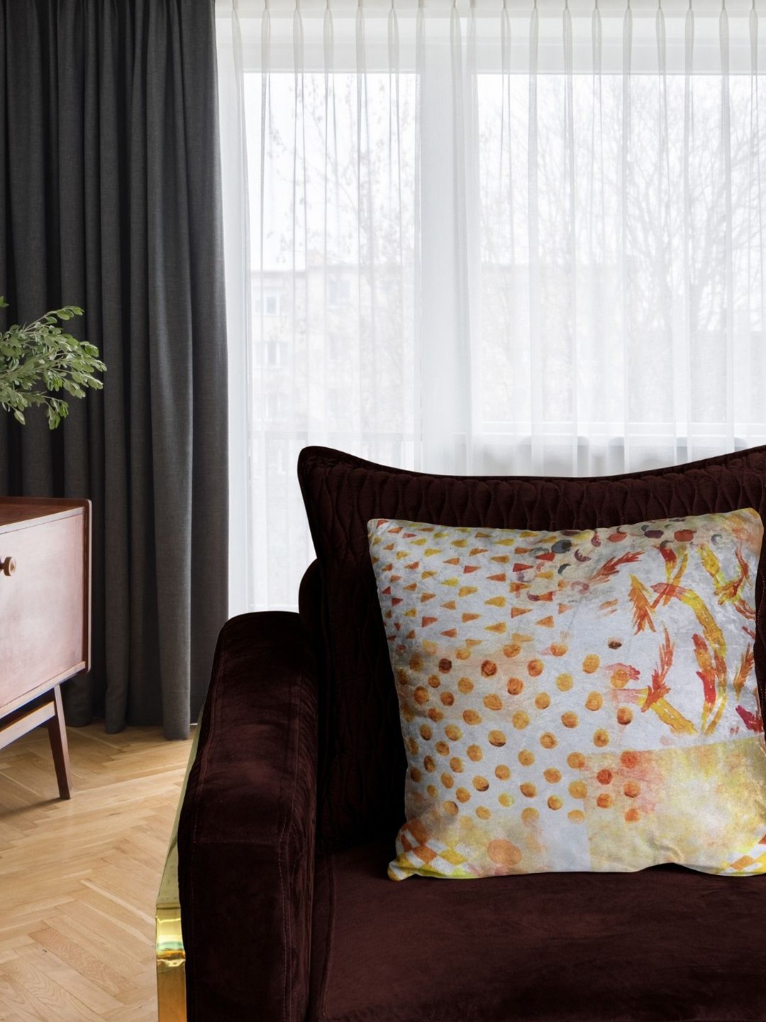 

Tasseled Home Yellow & White Abstract Velvet Square Cushion Cover