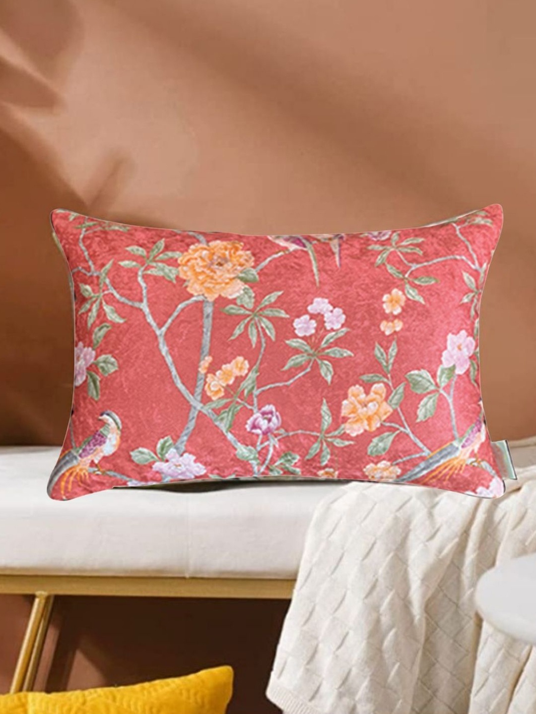 

Tasseled Home Red & Green Floral Velvet Rectangle Cushion Cover