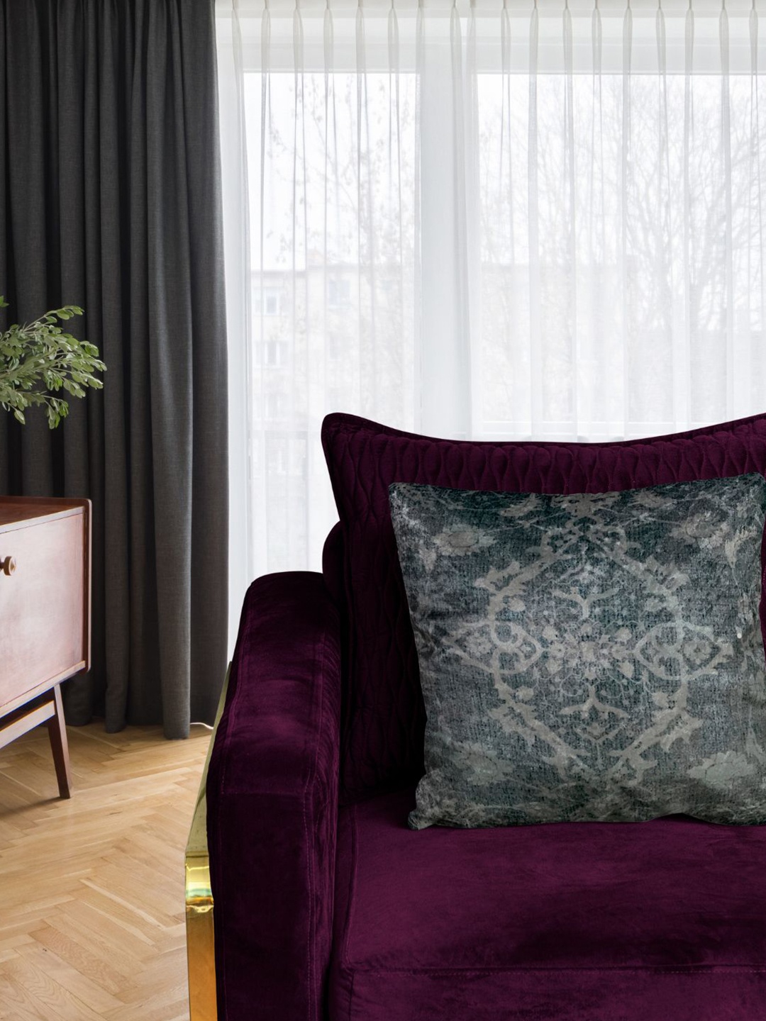 

Tasseled Home Grey Ethnic Motifs Velvet Square Cushion Cover