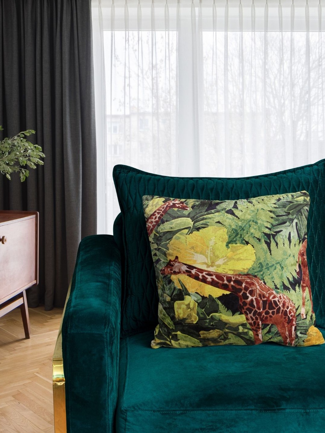 

Tasseled Home Jungle Green & Brown Abstract Velvet Square Cushion Cover