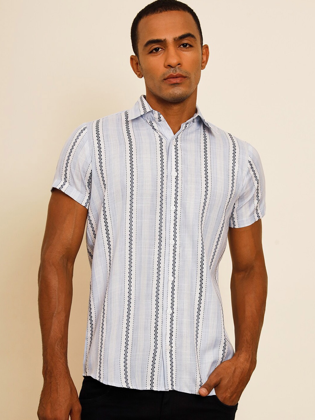 

BAESD Standard Vertical Striped Casual Shirt, Blue