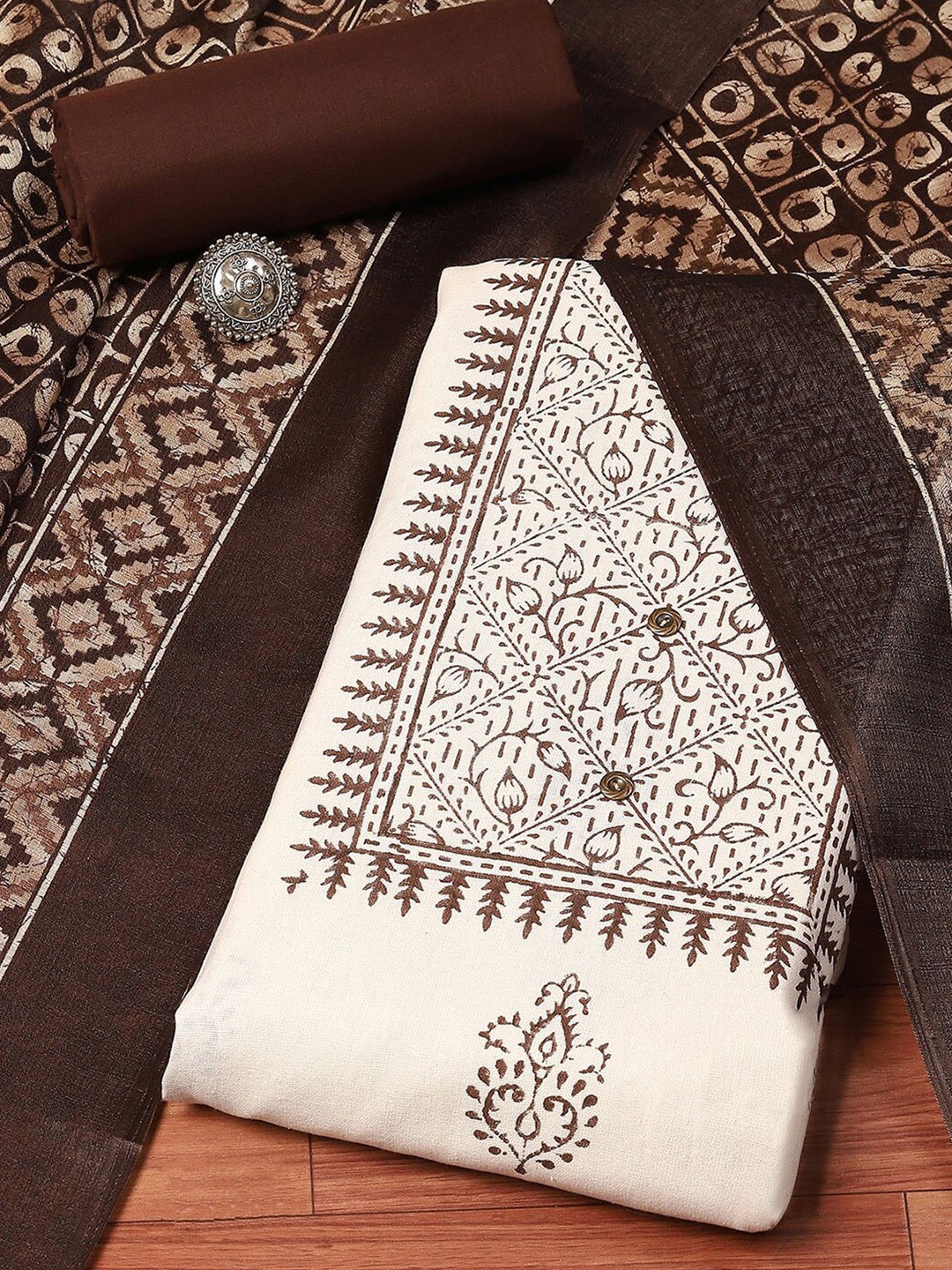 

Biba Ethnic Motifs Printed Unstitched Dress Material, Beige
