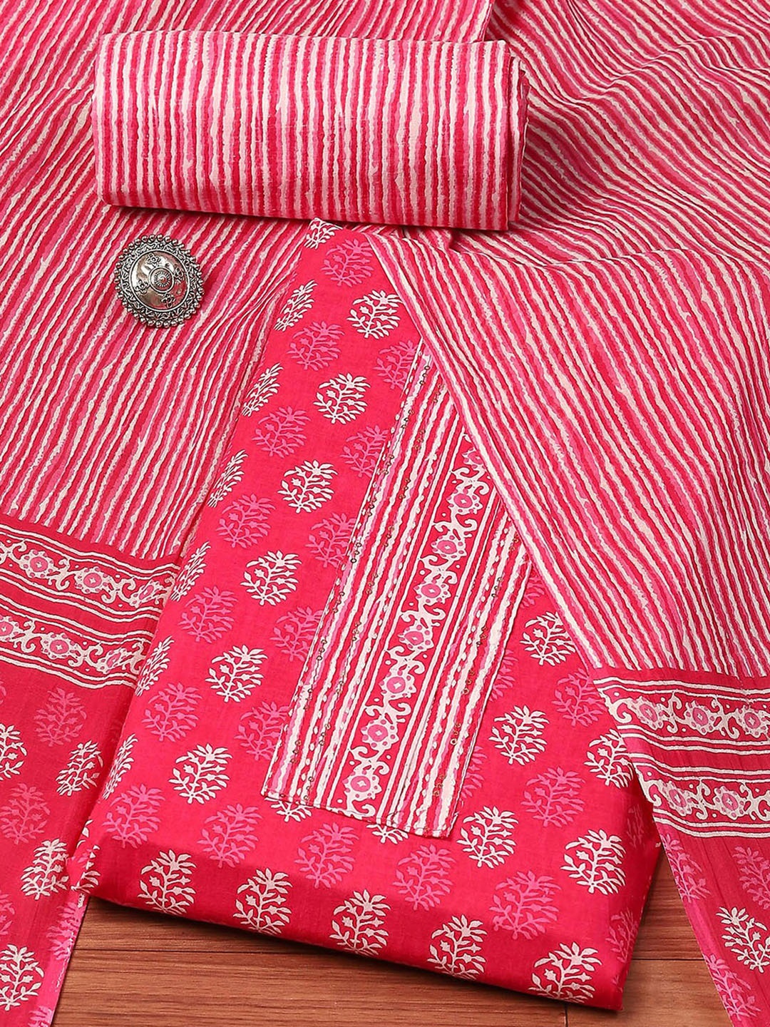 

Biba Ethnic Motifs Printed Sequinned Unstitched Dress Material, Pink