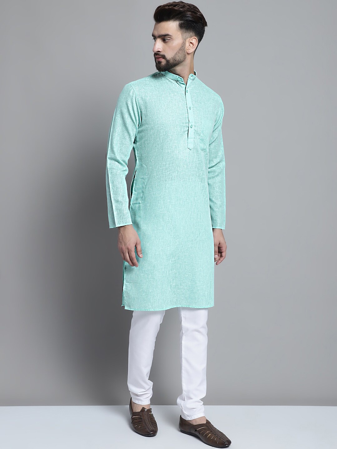 

Jompers Regular Pure Cotton Kurta With Pyjamas, Sea green