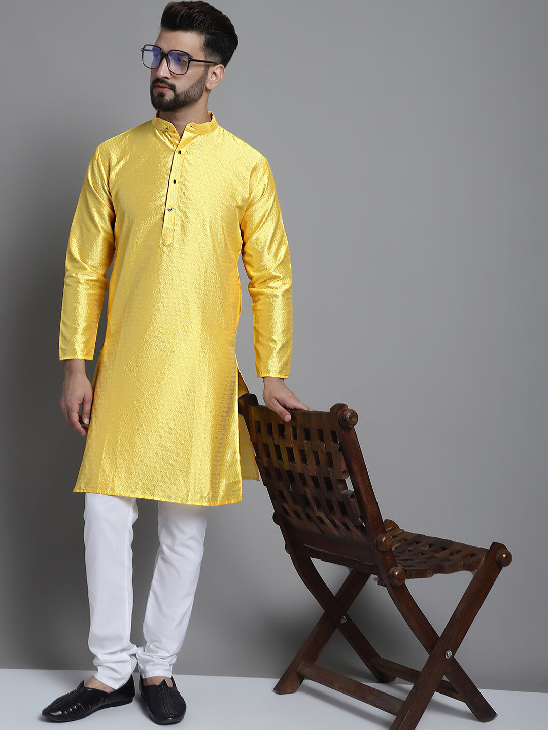 

Jompers Woven Design Kurta With Churidar, Yellow