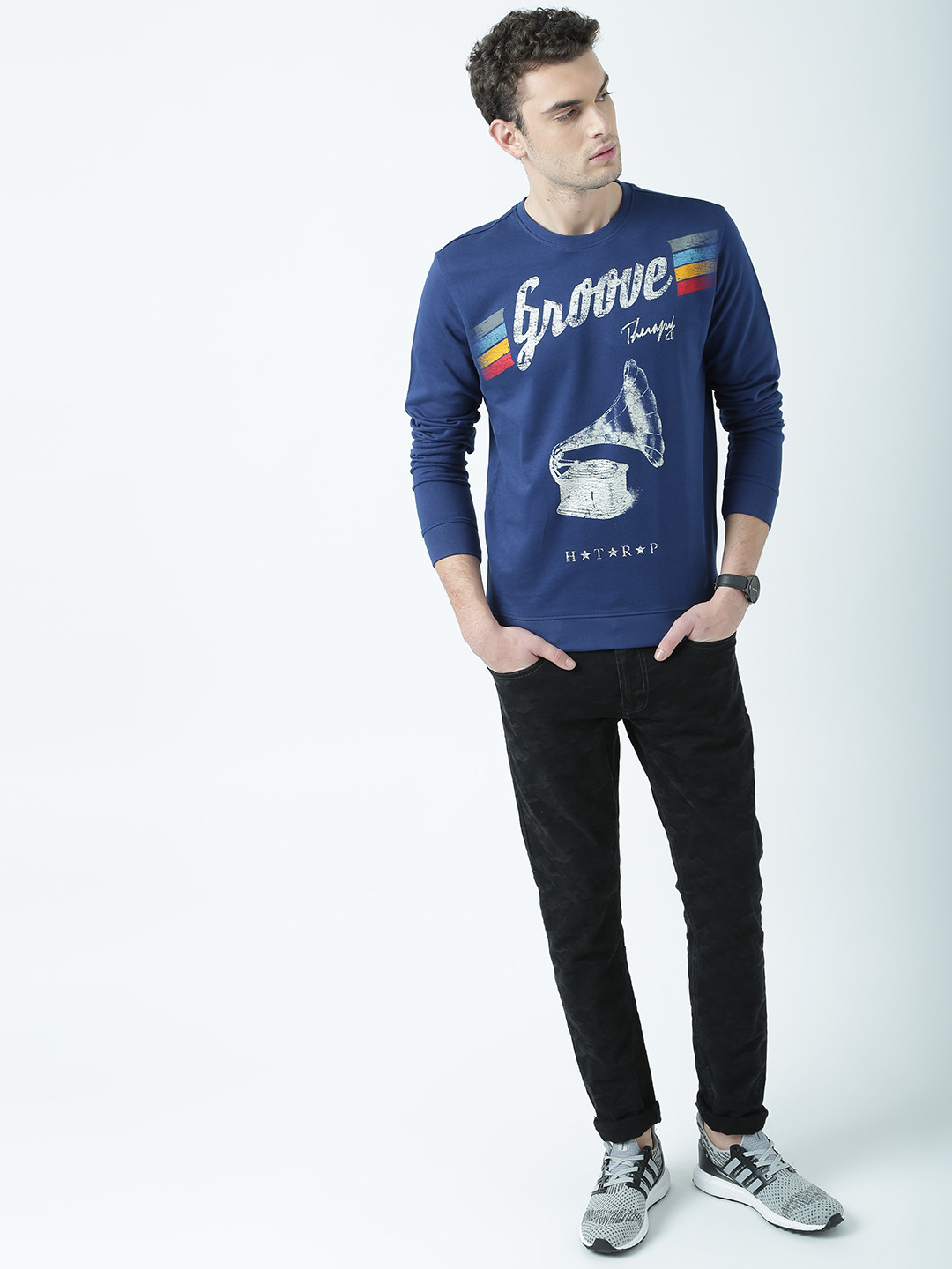 

Huetrap Men Navy Blue Printed Sweatshirt