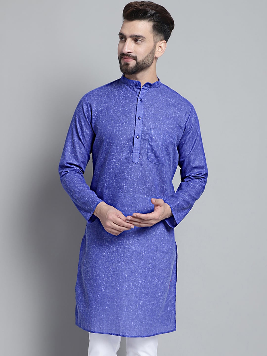 

Jompers Mandarin Collar Straight Pure Cotton Kurta, Blue