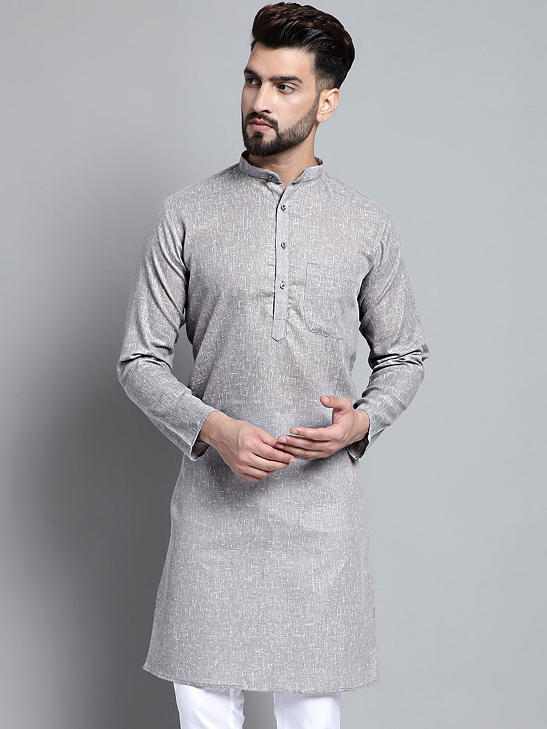 

Jompers Mandarin Collar Straight Pure Cotton Kurta, Grey