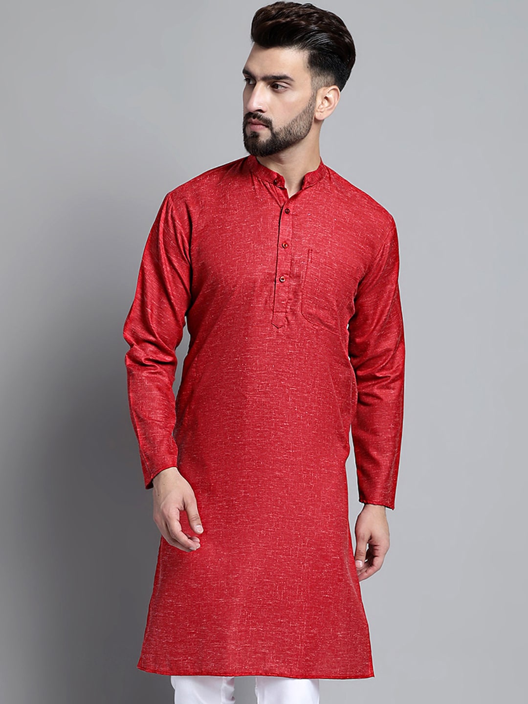 

Jompers Mandarin Collar Straight Pure Cotton Kurta, Maroon