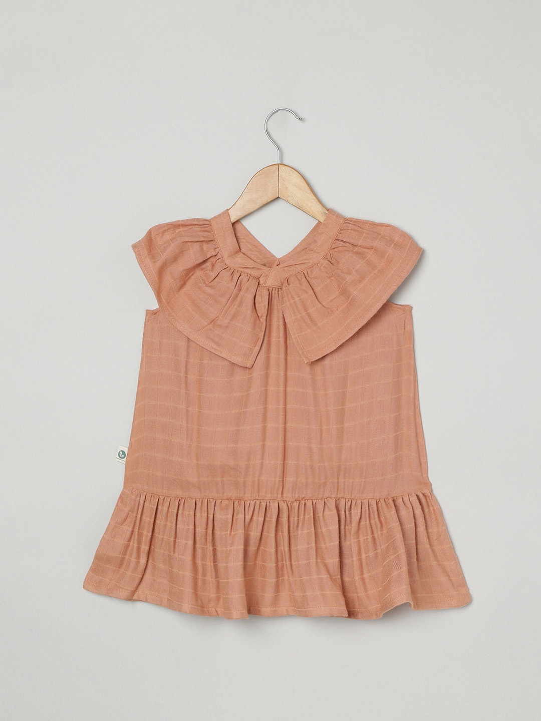 

cocoon care Girls Checked V-Neck Gathered A-Line Mini Dress, Orange