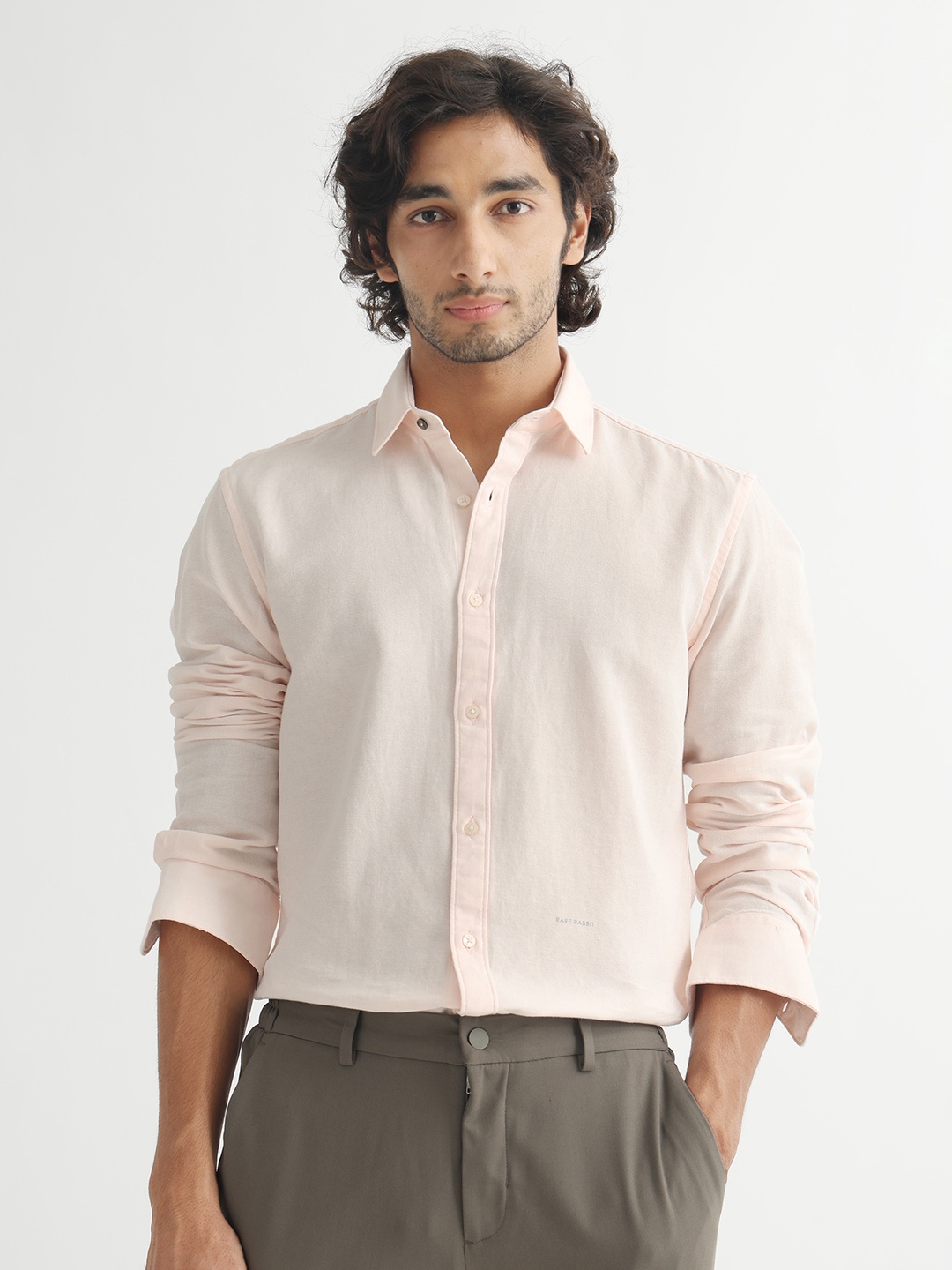 

RARE RABBIT Men Otago Spread Collar Slim Fit Cotton Shirt, Off white