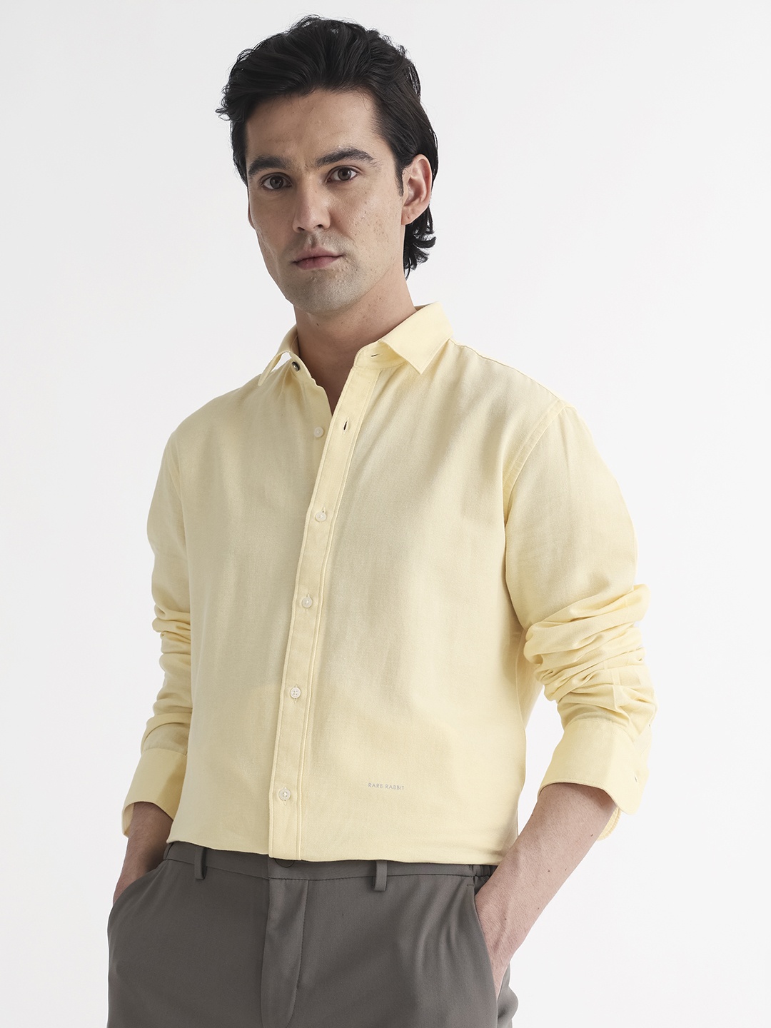 

RARE RABBIT Men Otago Spread Collar Slim Fit Cotton Shirt, Yellow