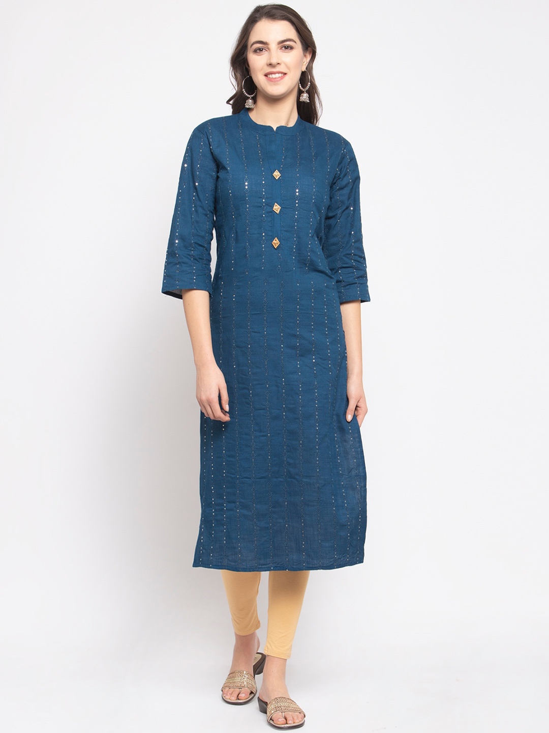 

Stylespace by Isha Embellished Sequined Pure Cotton Kurta, Blue