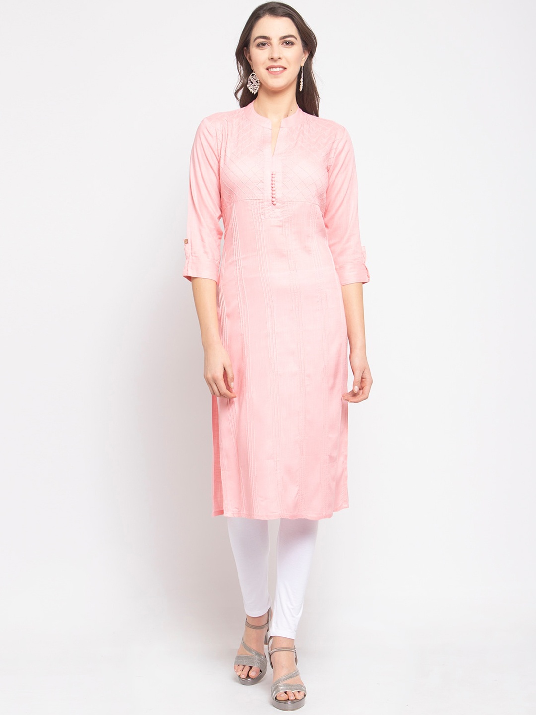 

Stylespace by Isha Mandarin Collar Threak Work Pure Cotton Kurta, Pink
