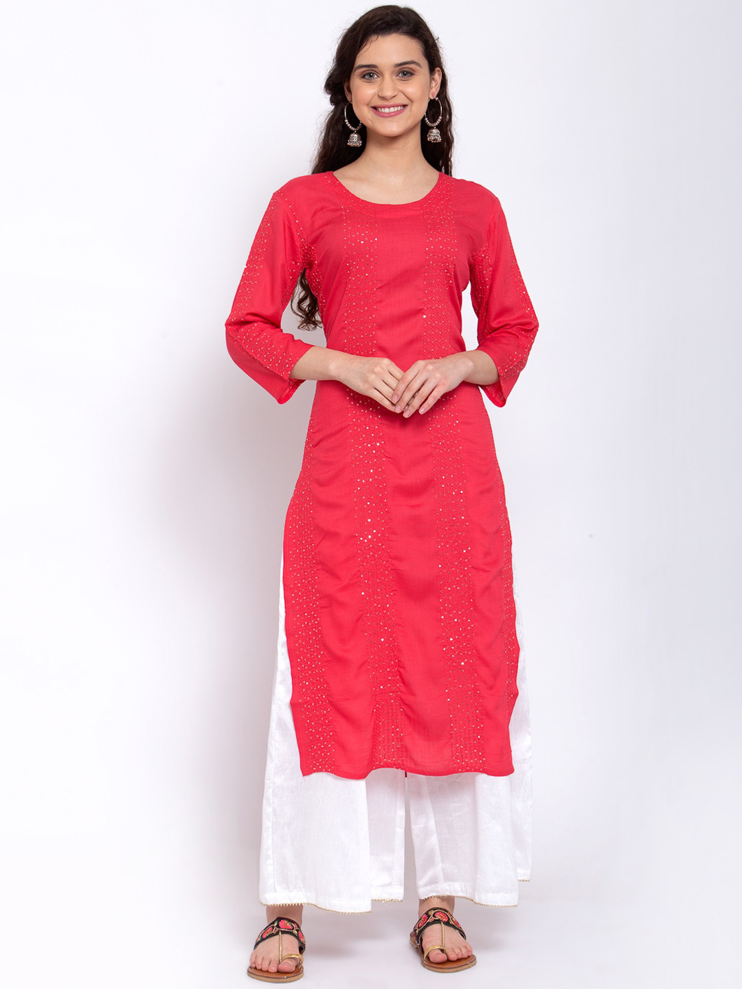 

Stylespace by Isha Embellished Sequined Pure Cotton Kurta, Red