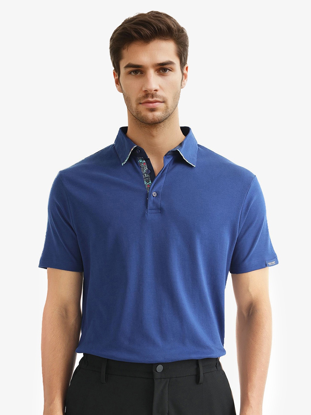 

RARE RABBIT Men Casca Polo Collar Cotton Slim Fit T-Shirt, Blue