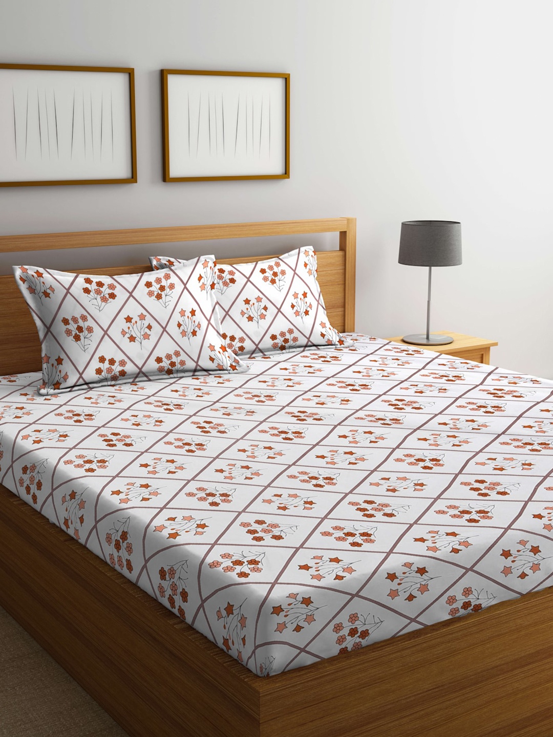 

KLOTTHE White & Blue Printed 300 TC King Bedsheet With 2 Pillow Covers