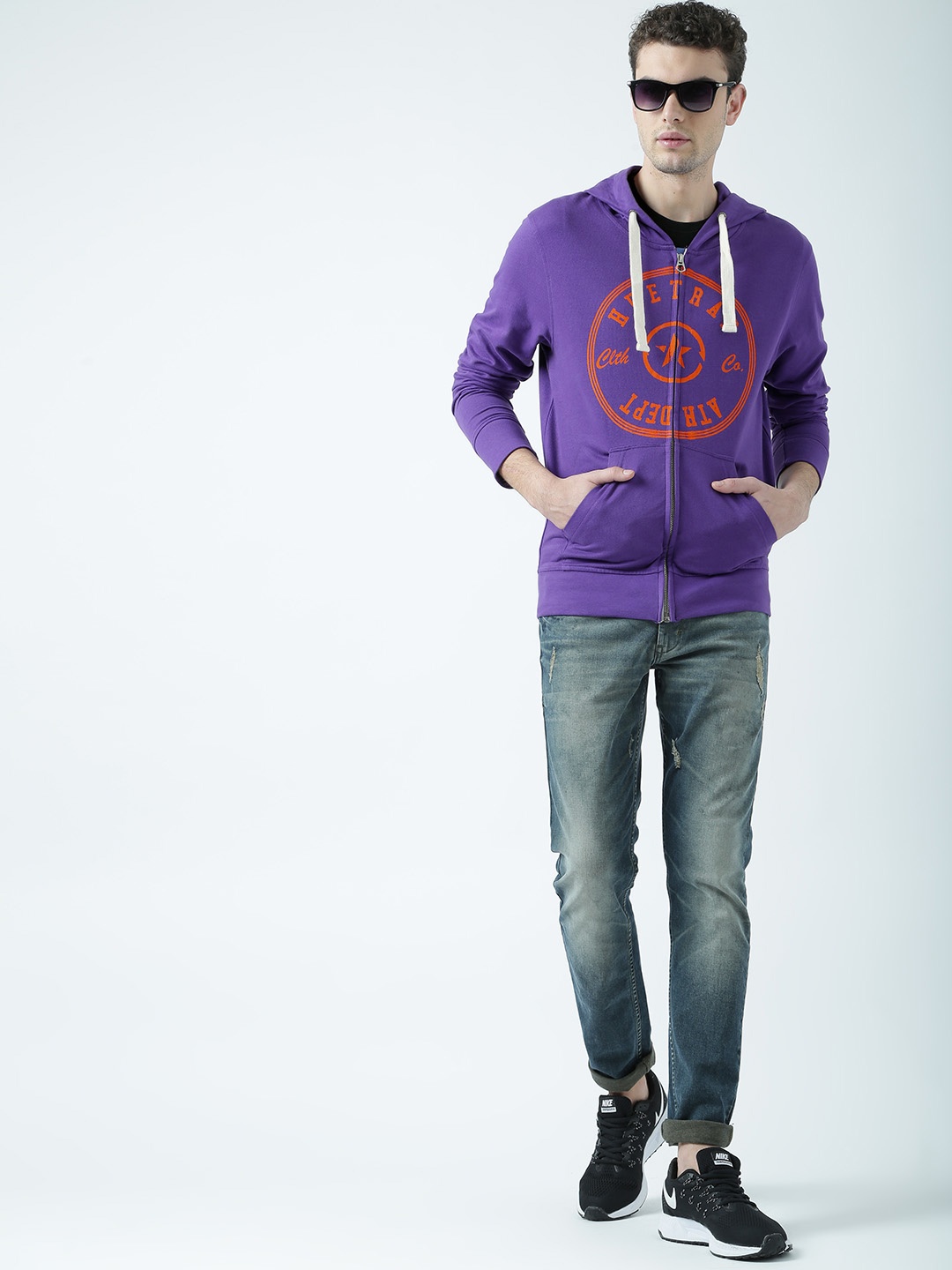 

Huetrap Men Purple Printed Hooded Sweatshirt