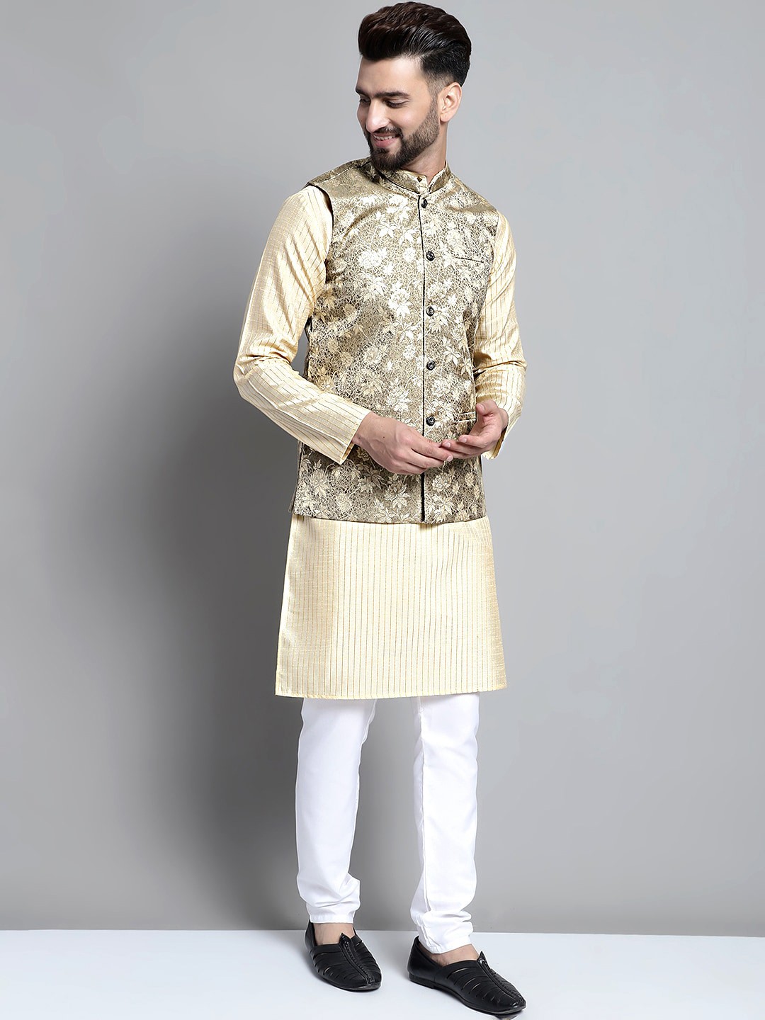 

Jompers Striped Kurta with Churidar, Beige