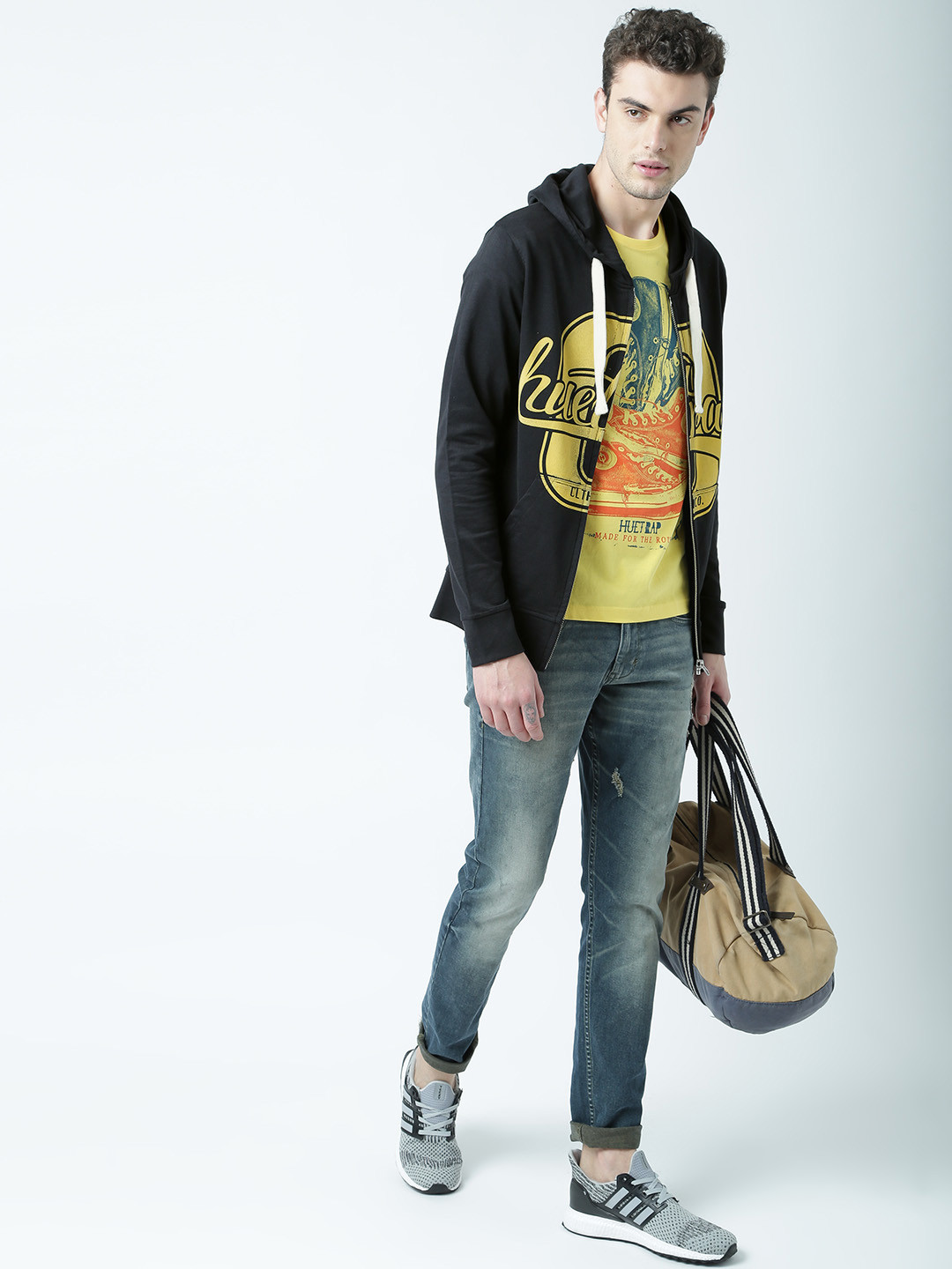 

Huetrap Men Black Printed Hooded Sweatshirt