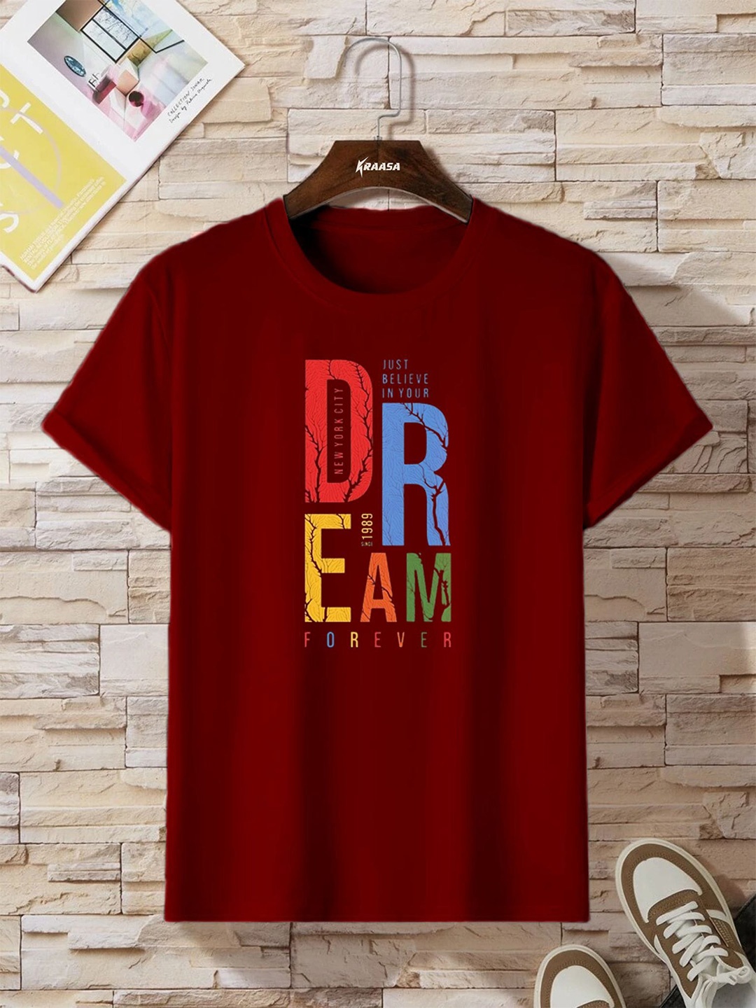 

KRAASA Typography Printed Cotton T-Shirt, Maroon