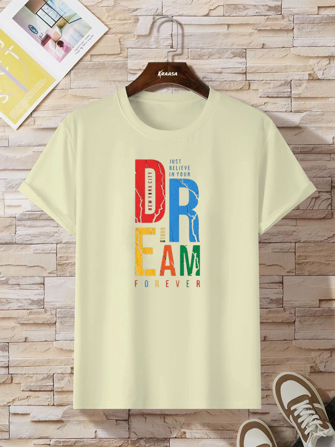 

KRAASA Typography Printed Cotton T-Shirt, Yellow